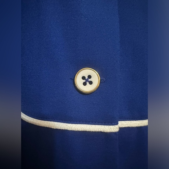Sara Campbell Royal Blue Button Up Knit Blazer Size Medium Nautical Mid-length - Picture 4 of 10
